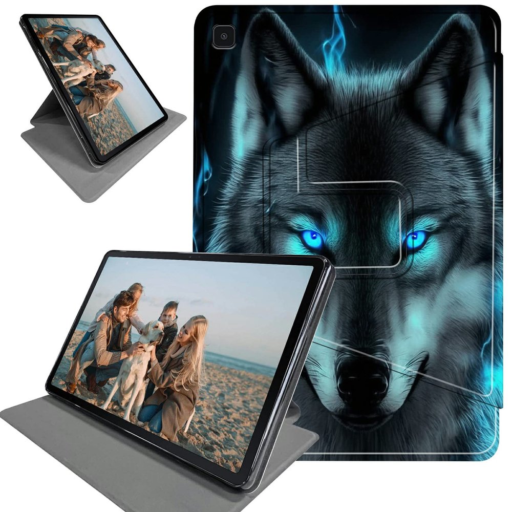 360 Degree Rotation Case for Samsung Galaxy Tab S6 Lite 10.4" 2022/2020, Lightweight TPU with Auto Sleep/Wake Cover for Galaxy Tab S6 Lite SM-P610/P613/P615/P619, Wolf with Glowing Eyes in The Dark
