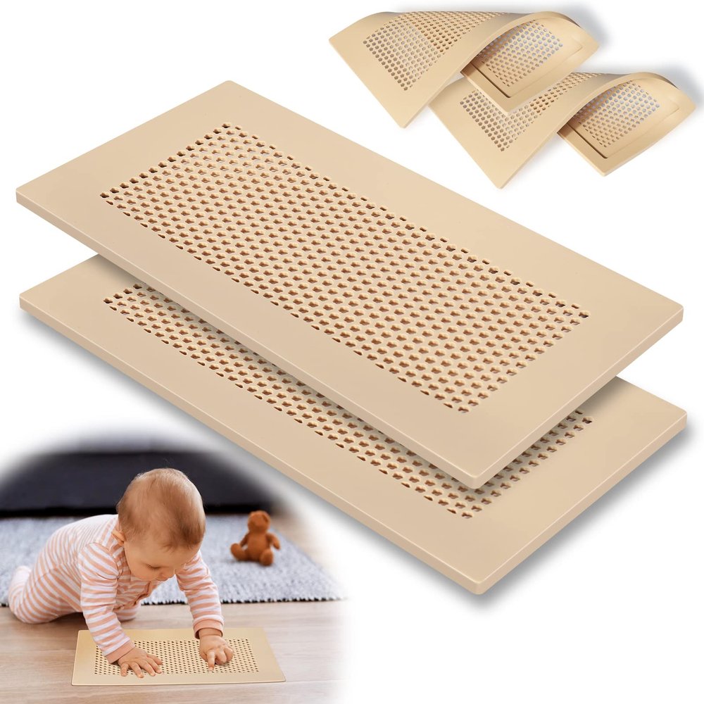 Orzbow Baby Proofing Soft Silicone Vent Cover for Home Wall/Ceiling/Floor Register of Width 5.3" to 5.9", Length 11.3" to 11.9", Child Proof Floor Air Vent Deflector Cover, Easy Install, Khaki, 2 Pack