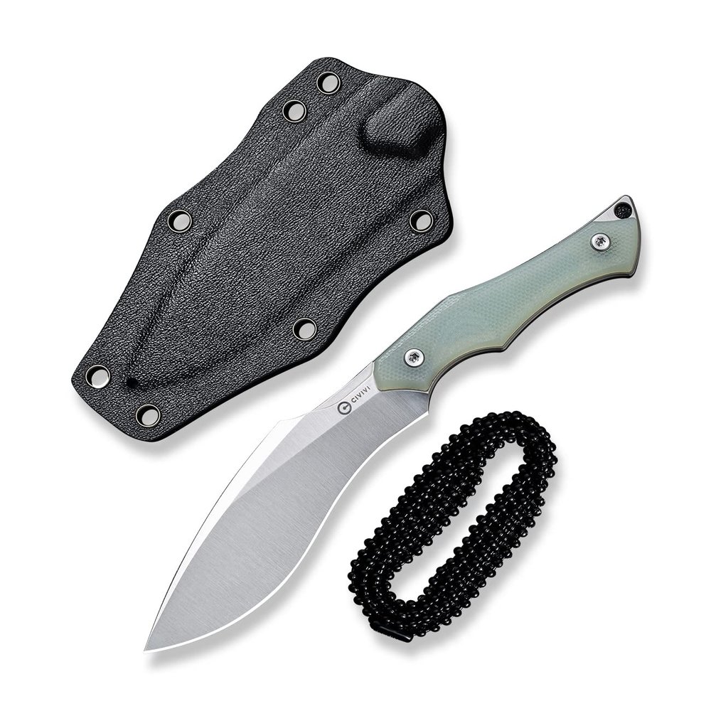 CIVIVI Vaquita II Neck knife, Small Full Tang Fixed Blade Knife with 3.2" Nitro-V Blade Natural G10 Handle, Mini Kuri Knife with a Kydex sheath and a Chain, Designed by Nate Matlack C047C-2