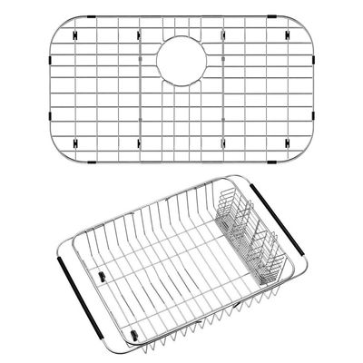 SANNO Sink Protector Grid 26" L X 14" W, Kitchen Sink Protector Dish Drying Rack with Stainless Steel Utensil Holder
