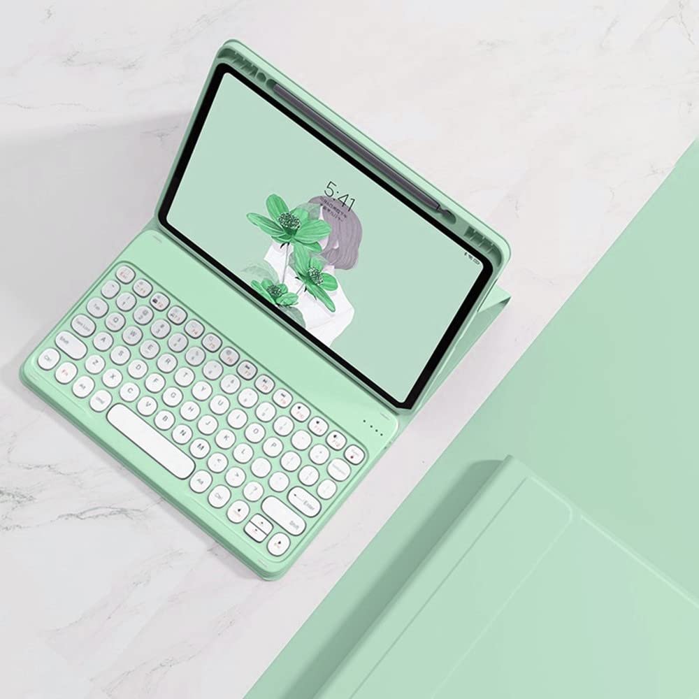 iPad Air4 2020/ Air5 2022/ Pro112022/2021/2020 Keyboard Cover Magnetic Removable Wireless Bluetooth Keyboard Cute Round Key with Pen Slot(iPad Air4/Air5/Pro11, Green)