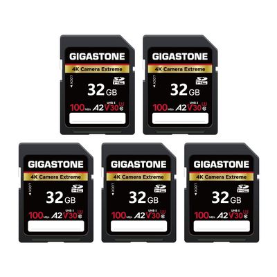 5-Years Data Recovery GIGASTONE 32GB SD Card 5-Pack, 4K Camera Extreme, A2 V30 SDHC Memory Card 4K Full HD Video Compatible with SPYPOINT TACTACAM Trail Camera