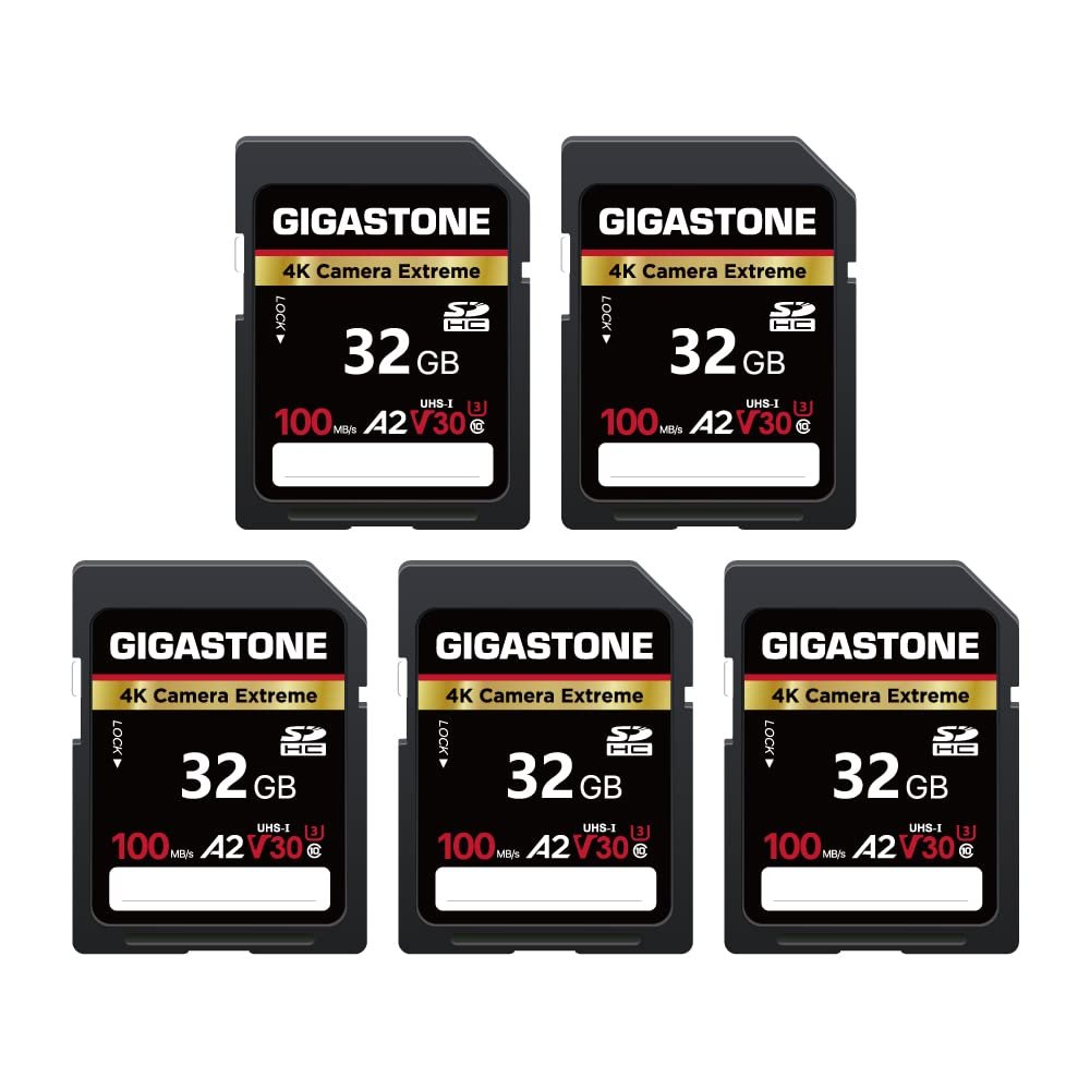 5-Years Data Recovery GIGASTONE 32GB SD Card 5-Pack, 4K Camera Extreme, A2 V30 SDHC Memory Card 4K Full HD Video Compatible with SPYPOINT TACTACAM Trail Camera