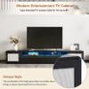 3-Pieces Extended TV Console for TVs Up to 85 inch TV with Color Changing LED Lights for Home Theatre, 85 inch Modern TV Stand, Rattan Style Entertainment Center with Push to Open Doors, Black view 4