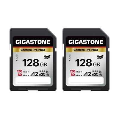 5-Years Data Recovery GIGASTONE 128GB SD Card 2-Pack, 4K Camera Pro MAX, A2 4K SDXC Memory Card High Speed 4K UHD Video Compatible with Canon Kodak Digital Camera, with 2 Mini case