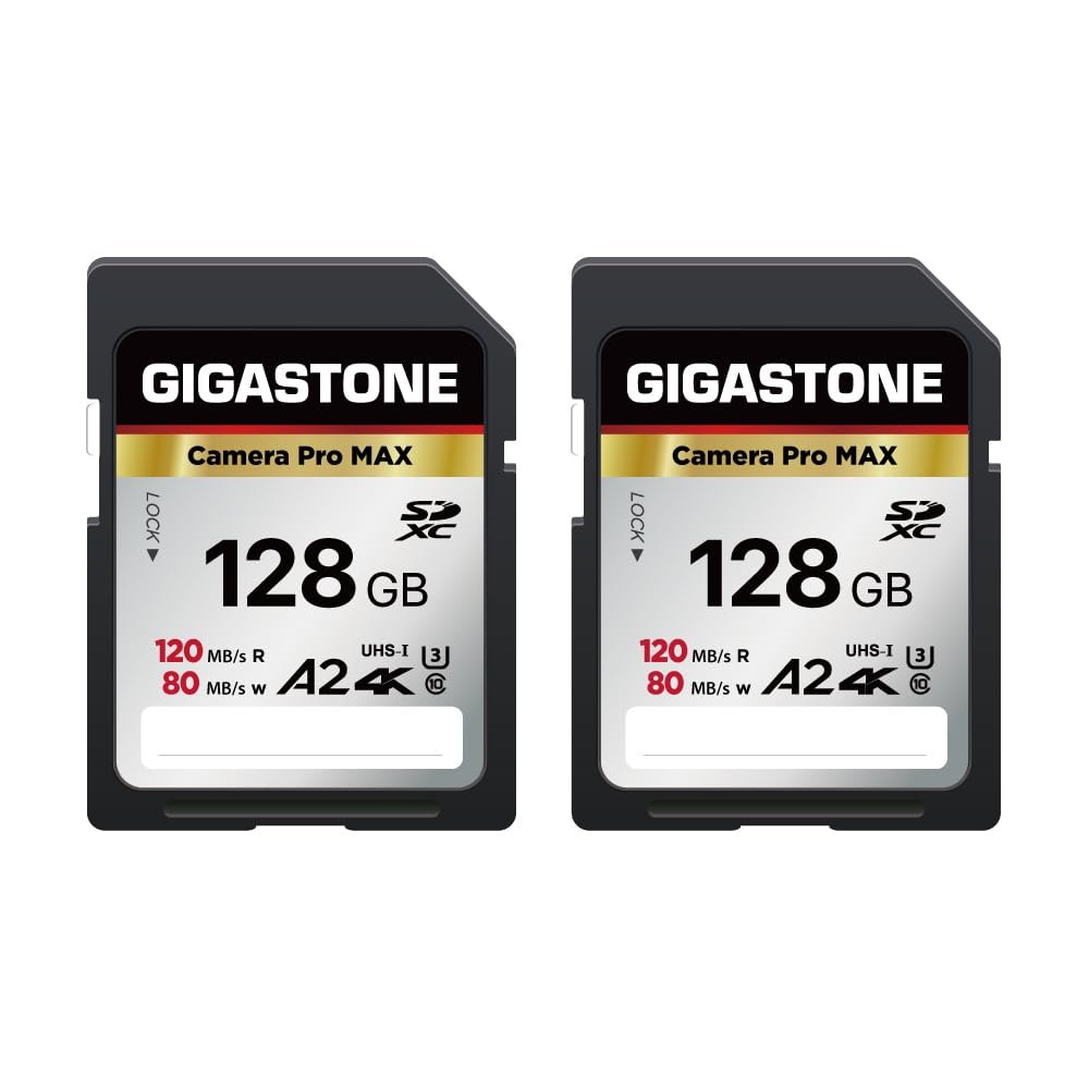 5-Years Data Recovery GIGASTONE 128GB SD Card 2-Pack, 4K Camera Pro MAX, A2 4K SDXC Memory Card High Speed 4K UHD Video Compatible with Canon Kodak Digital Camera, with 2 Mini case