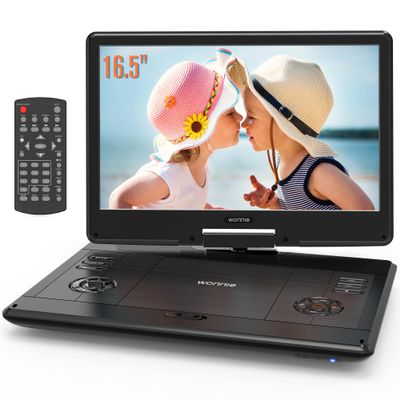 WONNIE 16.5" Portable DVD Player with 14.1" Large HD Swivel Screen, 6 Hours Rechargeable Battery, DVD Player Portable Support MP4, MKV Video & USB/SD Card/Sync TV, High Volume Speaker, All Regions