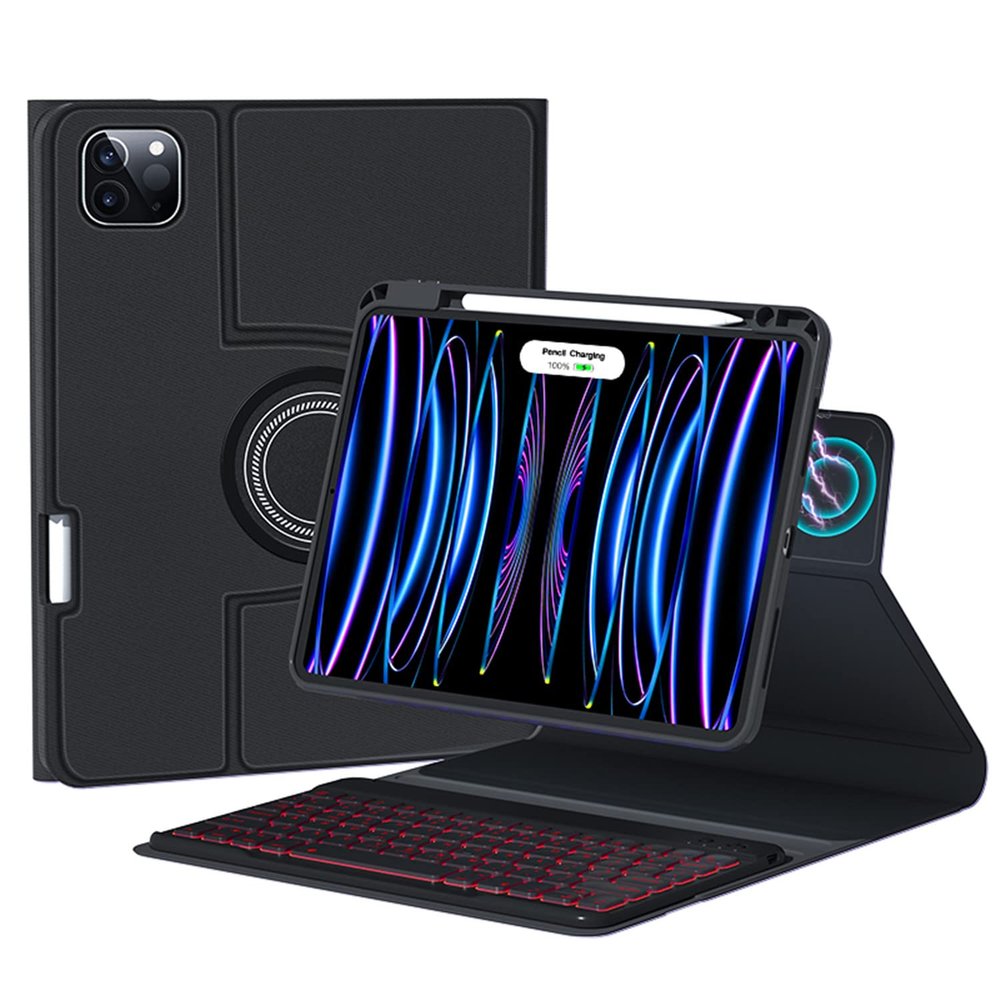 360 Rotatable iPad 10.2 7th 8th 9th Gen /Air3 Pro10.5 Keyboard case, 7-Color Backlight Detachable Transparent Back Cover Bluetooth Keyboard Built-in Pencil Holder (iPad 10.2''/10.5'', Black)
