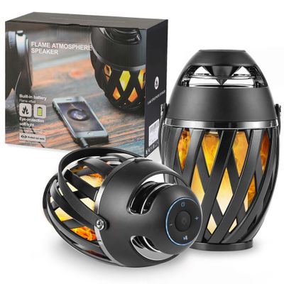 INSSISAIN 2 Pack Outdoor Bluetooth Speakers Waterproof Wireless, Birthday Gifts for Men Dad, LED Flame Ambient Light, Camping Patio Accessories, Unique Gifts for Him Husband Boyfriend Dad Gifts
