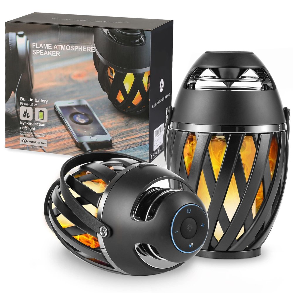 INSSISAIN 2 Pack Outdoor Bluetooth Speakers Waterproof Wireless, Birthday Gifts for Men Dad, LED Flame Ambient Light, Camping Patio Accessories, Unique Gifts for Him Husband Boyfriend Dad Gifts