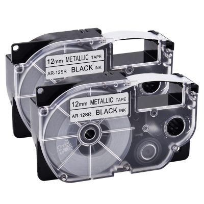 NineLeaf 2 Pack Compatible for XR-12SR XR12SR XR-12SR2S XR12SR2S 12mm 1/2'' Black on Silver Label Tape LT for EZ Label Printer KL-60 KL-60SR KL-100 KL-120 KL-130