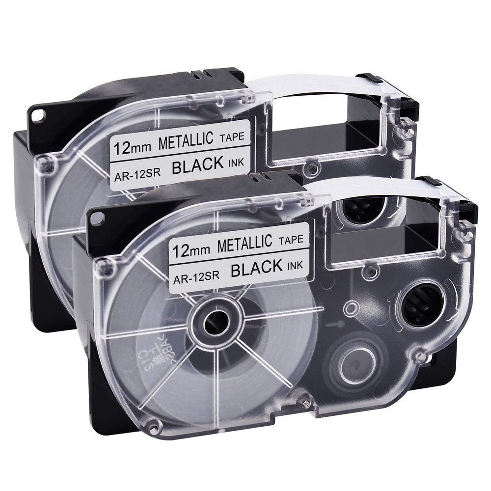NineLeaf 2 Pack Compatible for XR-12SR XR12SR XR-12SR2S XR12SR2S 12mm 1/2'' Black on Silver Label Tape LT for EZ Label Printer KL-60 KL-60SR KL-100 KL-120 KL-130