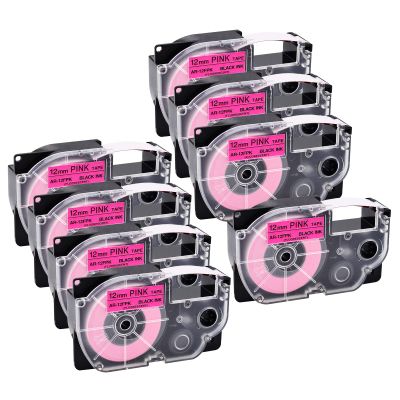 NineLeaf 8 Pack Compatible for XR-12FPK 12mm 1/2'' Black on Fluo Pink Label Tape LT for EZ Label Printer KL-820 KL-P1000 KL-1500 KL-2000