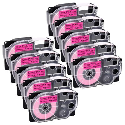 NineLeaf 10 Pack Compatible for XR-12FPK 12mm 1/2'' Black on Fluo Pink Label Tape LT for EZ Label Printer KL-1500 KL-2000 KL-7000 KL-7200