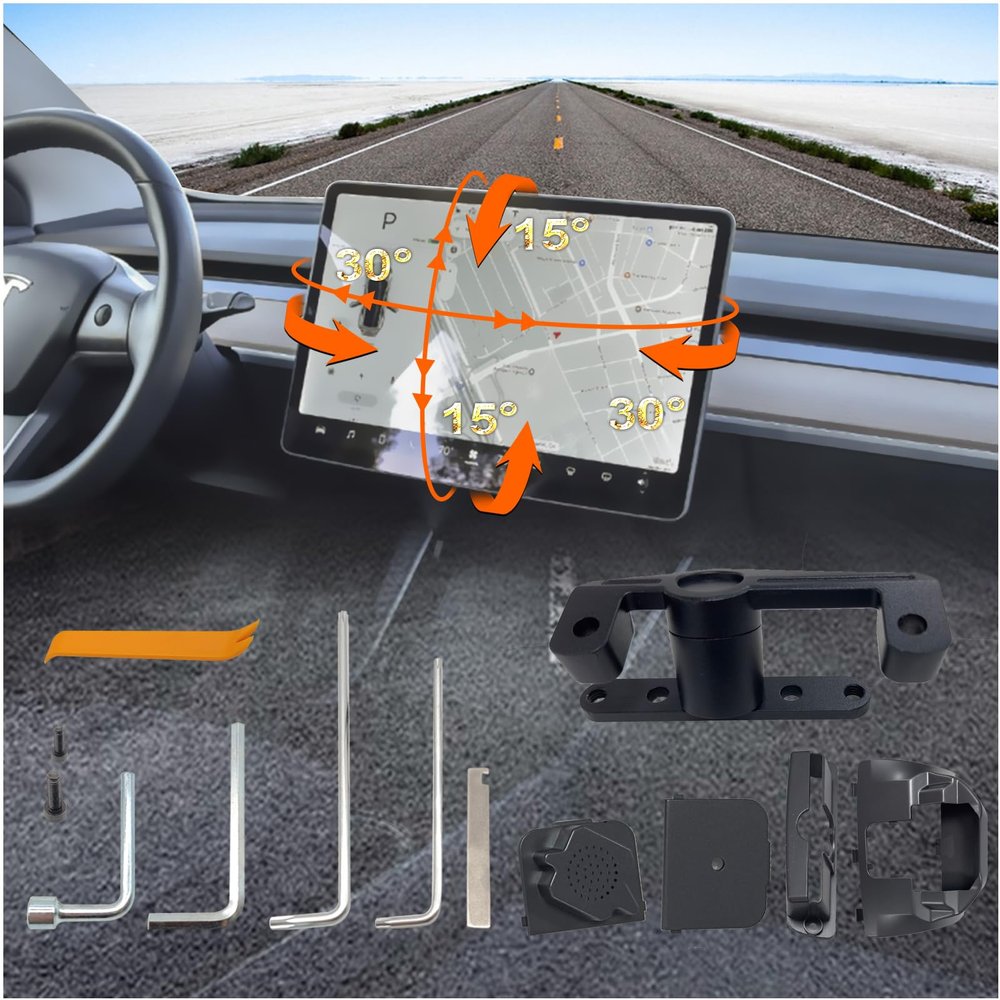 CUSP Screen Swivel Mount Rotating Holder For Tesla Model 3 Model Y Center Console Navigation Original Silver Screen,Upgraded Four Directions,Rotate Left & Right,Rotate Up & Down,2017-2023 Accessories