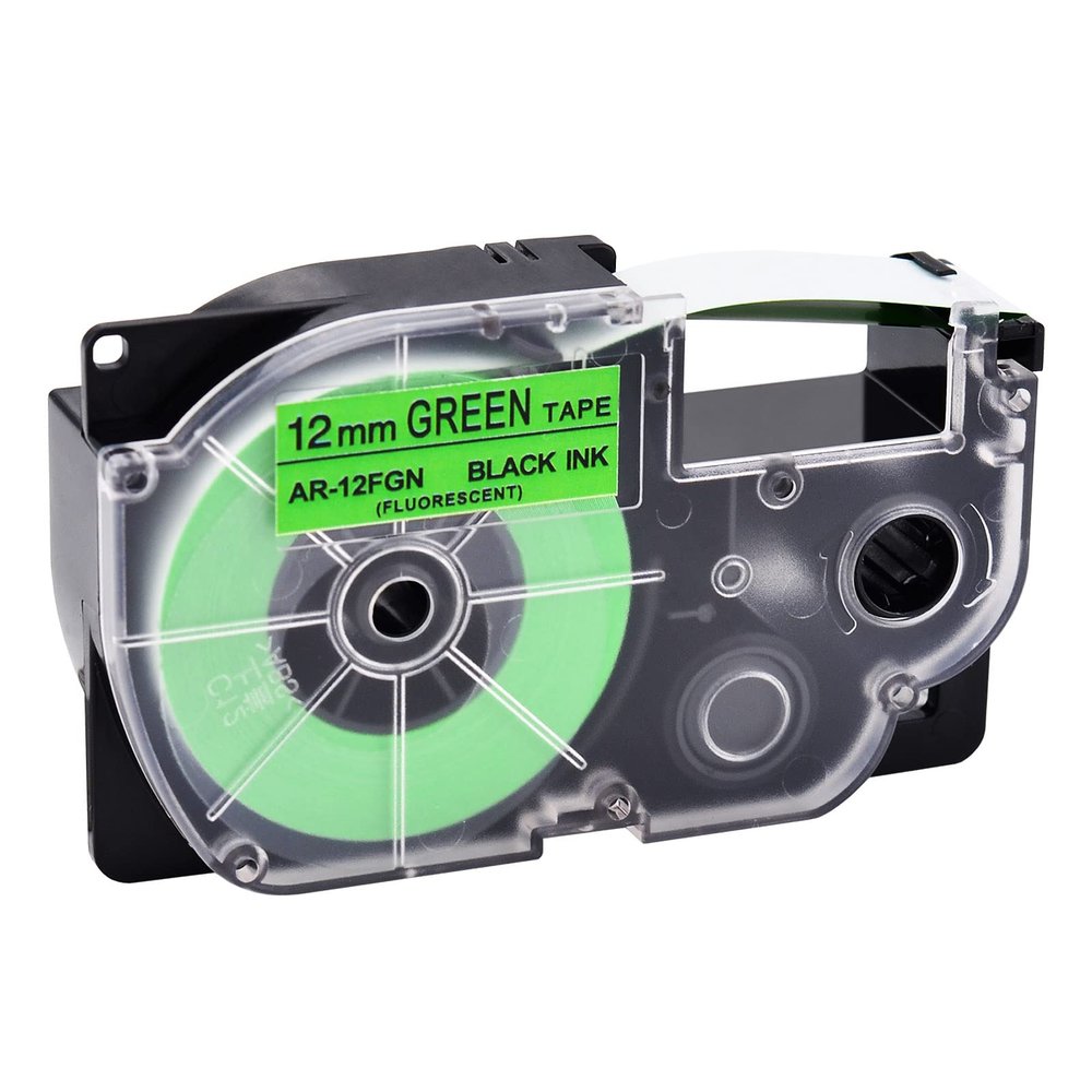 NineLeaf 20 Pack Compatible for XR-12FGN 12mm 1/2'' Black on Fluo Green Label Tape LT for EZ Label Printer KL-7000 KL-7200 KL-7400 KL-8100