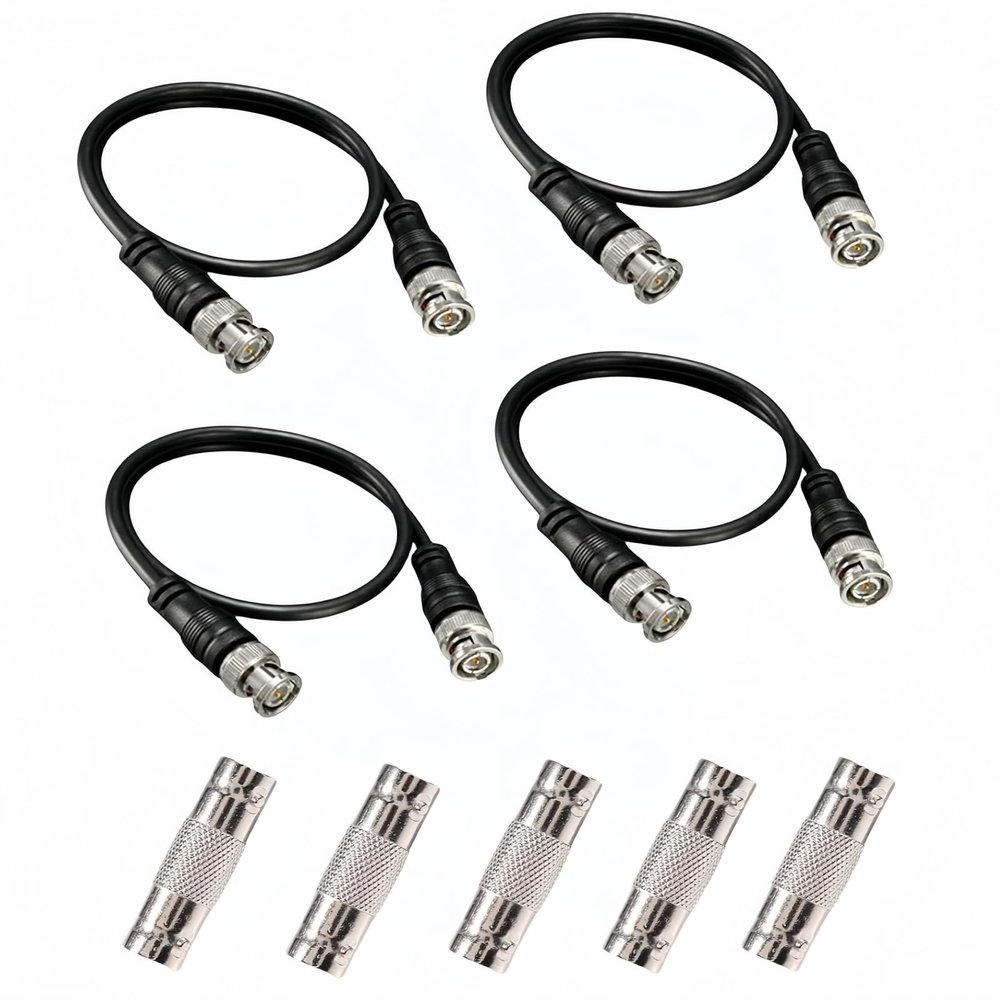 FINXRoll 4X BNC Male Connector Cable (1.6ft/20) with 5X BNC Female to Female Connectors - BNC Male to BNC Male Video Coaxial Extension Cable for CCTV Video Transmission Systems