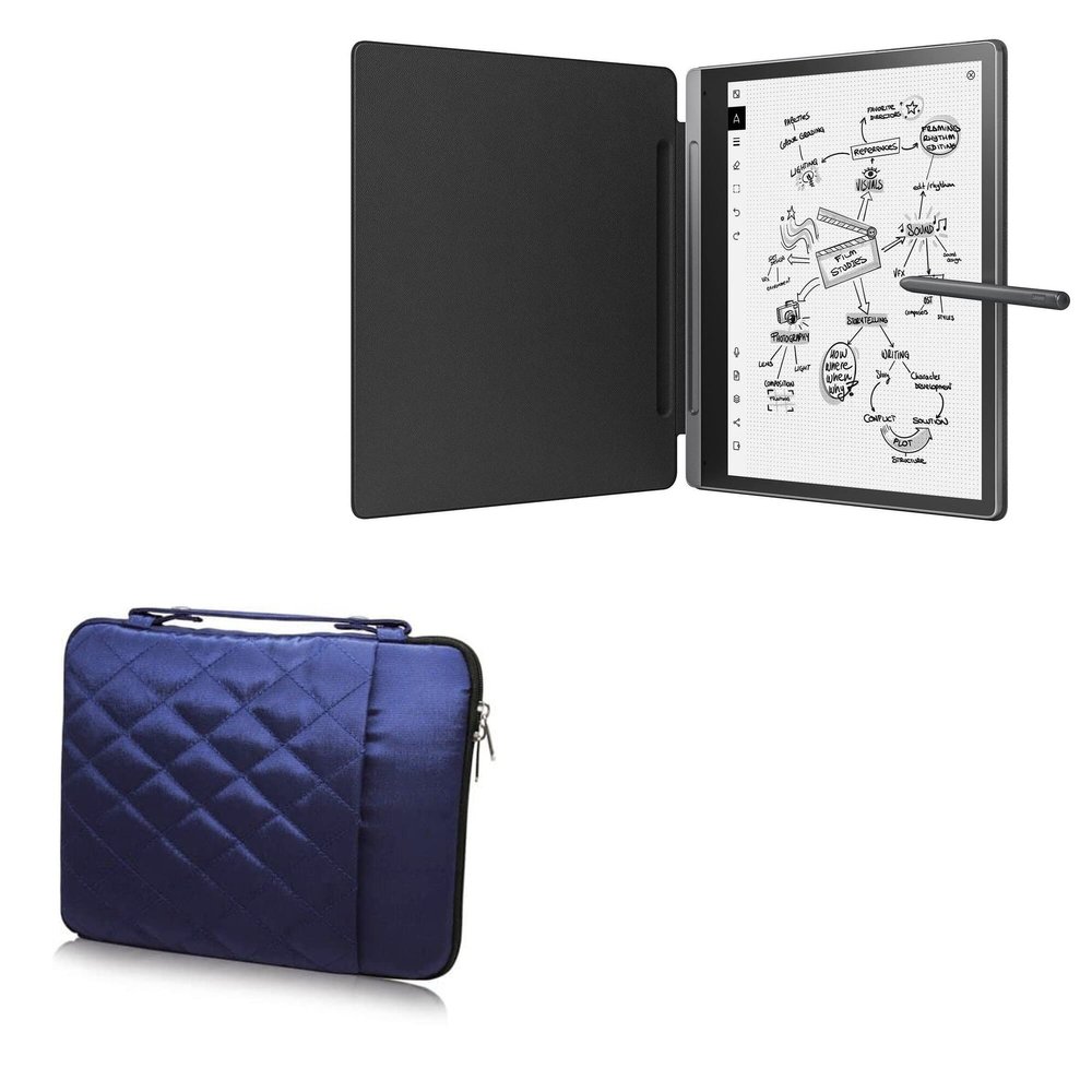 BoxWave Case Compatible with Lenovo Smart Paper (ZAC0) - Quilted Carrying Bag, Soft Synthetic Leather Cover w/Diamond Design - Navy