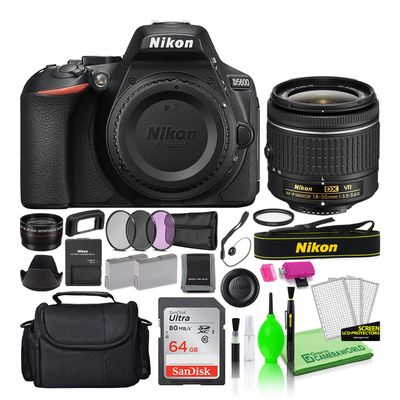 Nikon D5600 24.2MP DSLR Digital Camera with AF-P DX 18-55mm Lens (1576) Deluxe Bundle with Sandisk 64GB SD Card + Large Camera Bag + Filter Kit + Spare Battery + Telephoto Lens + More (Renewed)