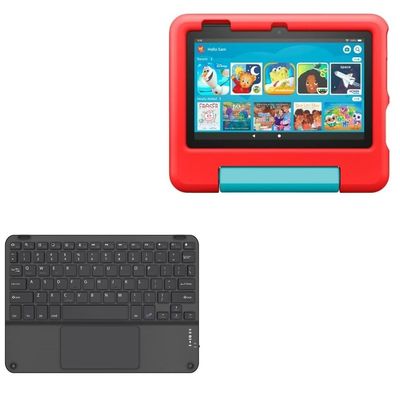 BoxWave Keyboard Compatible with Amazon Fire 7 Kids (12th Gen 2022) - SlimKeys Bluetooth Keyboard with Trackpad, Portable Slim TouchPad - Jet Black