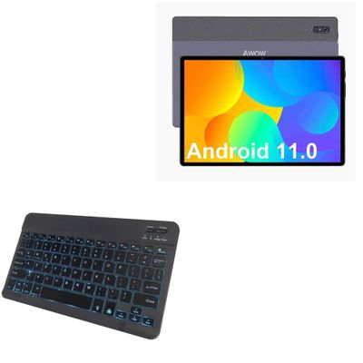 BoxWave Keyboard Compatible with AWOW Android 11 Tablets CreaPad_1009 (10.1 in) - SlimKeys Bluetooth Keyboard - with Backlight, Portable Slim LED 7 Colors - Jet Black