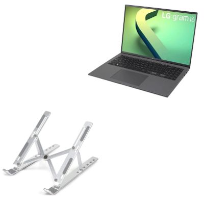 BoxWave Stand and Mount Compatible with LG Ultra Lightweight Laptop 16Z90Q (16 in) - Compact QuickSwitch Stand, Portable Multi Angle Viewing Foldable Riser - Metallic Silver
