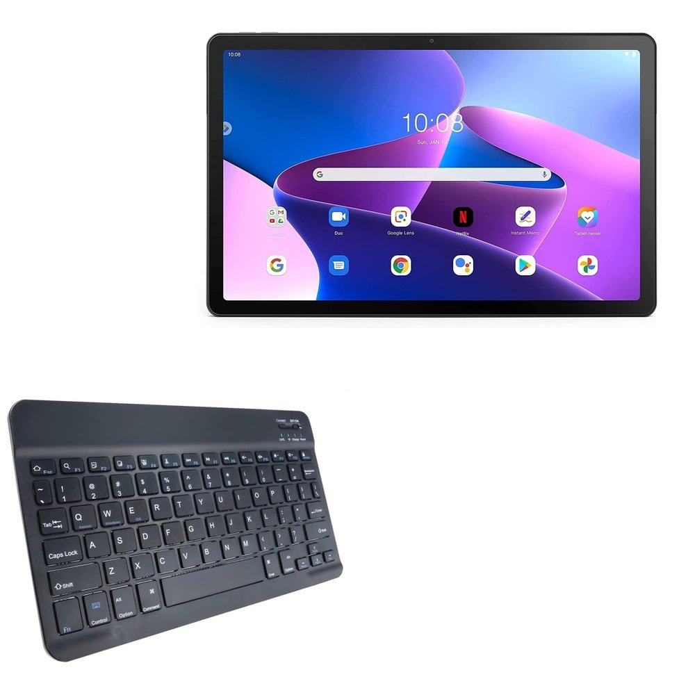 BoxWave Keyboard Compatible With Lenovo M10 Plus (3rd Gen) (10.6 in) - SlimKeys Bluetooth Keyboard, Portable Thin with Chiclet-Style Keys - Jet Black