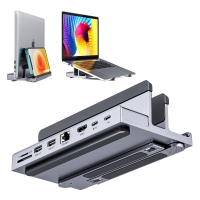 Laptop Docking Station Stand for mac, QUUGE 8 in 1 USB C Dock with HDMI 2.0 4K 60Hz, RJ45 Ethernet, 2 USB3.0 Ports, 100W PD, TF/SD 3.0, Desktop Management Docking Station
