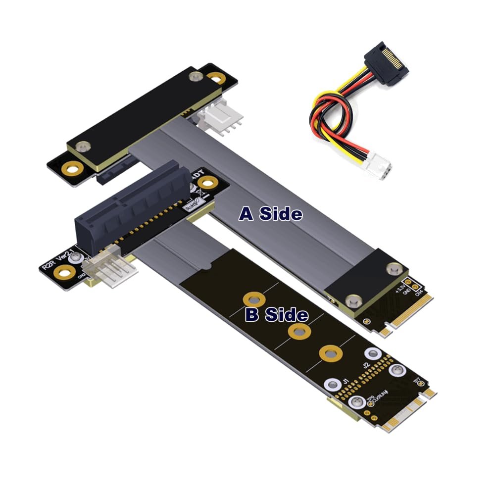 ADT-Link M.2 NVMe to PCI-Express x4 Turn Right Turn Left 4X to M.2 NVMe M Key 2280 Riser Card Gen3.0 Extender Line 32G/BPS (50cm, R42DR)