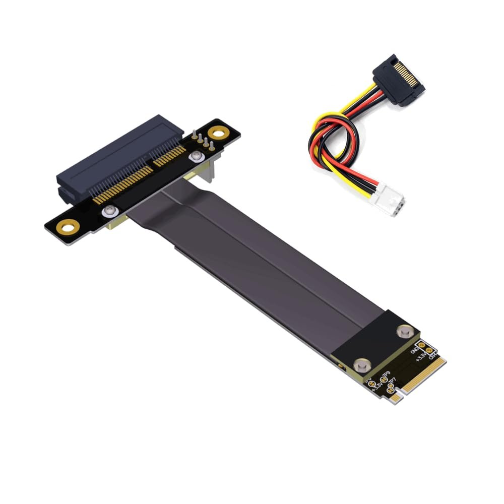 ADT-Link M.2 NVMe to PCI-Express x4 Turn Right Turn Left 4X to M.2 NVMe M Key 2280 Riser Card Gen3.0 Extender Line 32G/BPS (30cm, R42DF)