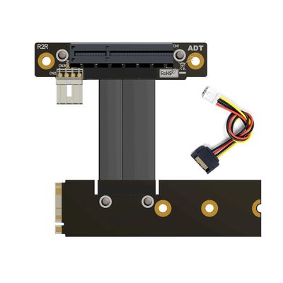 ADT-Link M.2 NVMe to PCI-Express x4 Turn Right Turn Left 4X to M.2 NVMe M Key 2280 Riser Card Gen3.0 Extender Line 32G/BPS (25cm, R42NR)