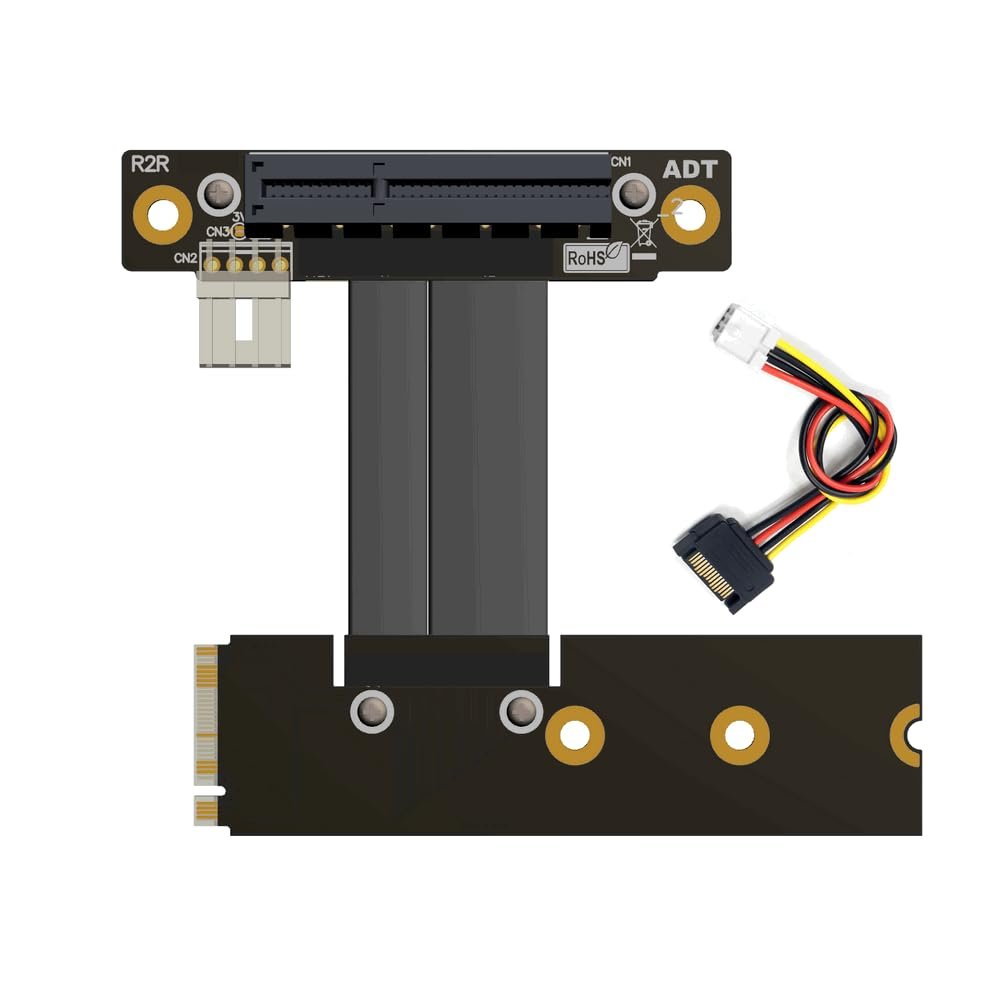 ADT-Link M.2 NVMe to PCI-Express x4 Turn Right Turn Left 4X to M.2 NVMe M Key 2280 Riser Card Gen3.0 Extender Line 32G/BPS (25cm, R42NR)
