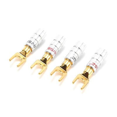 AVSSZ Metal Y Shaped Banana Plug Solderless U Shaped Banana Jack Audio Speaker Power Amplifier Cable Plug Banana Connector, Fits Cable Outer Diameter 4.3mm (2 Colors Logo Type)