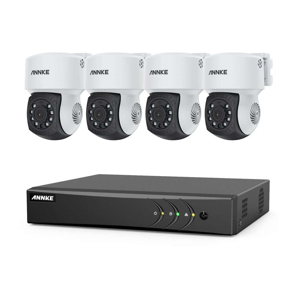 ANNKE 5MP Lite Wired H.265+ 8CH Surveillance DVR and 4X 1080p AHD Outdoor CCTV PT Camera with with 350pan and 90tilt, AI Human/Vehicle Detection, 100 ft Night Vision, Remote Access, NO Hard Drive