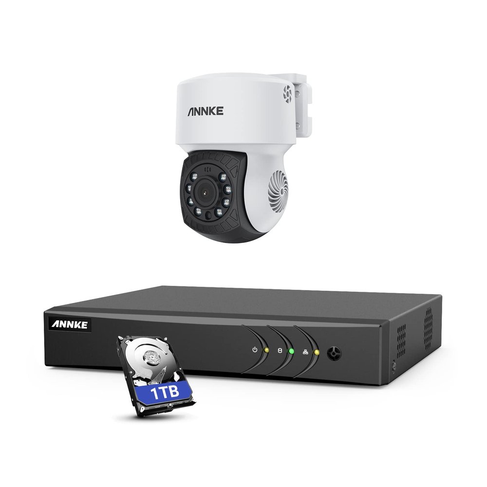 ANNKE 3K Lite Wired H.265+ 8CH Surveillance DVR and 1x 1080p AHD Outdoor CCTV PT Camera with with 350pan and 90tilt, AI Human/Vehicle Detection, 100 ft Night Vision, Remote Access, 1TB Hard Drive