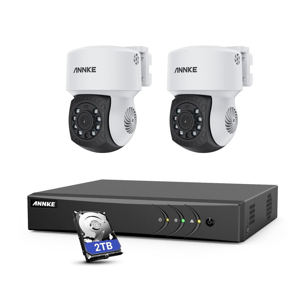 ANNKE 5MP Lite Wired H.265+ 8CH Surveillance DVR and 2X 1080p AHD Outdoor CCTV PT Camera with with 350pan and 90tilt, AI Human/Vehicle Detection, 100 ft Night Vision, Remote Access, 2TB Hard Drive