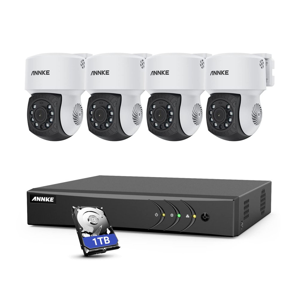 ANNKE 5MP Lite Wired H.265+ 8CH Surveillance DVR and 4X 1080p AHD Outdoor CCTV PT Camera with with 350pan and 90tilt, AI Human/Vehicle Detection, 100 ft Night Vision, Remote Access, 2TB Hard Drive