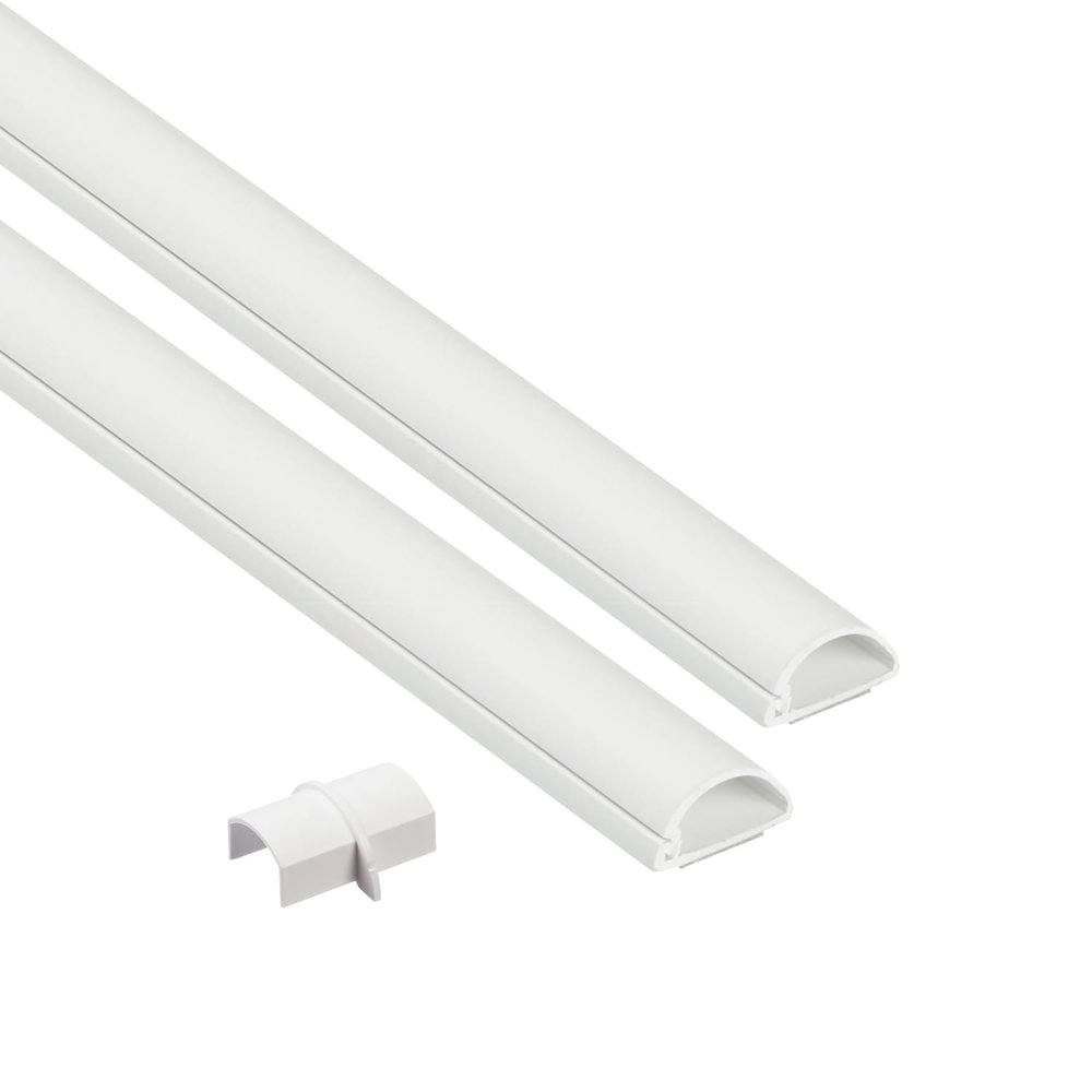 D-Line 31.4in TV Cord Hider, Patented Half Round Cable Cover, Hide Wall Mount TV Wires, Hinged One-Piece Cable Concealer, Adhesive, Decorative Raceway - 2X 0.78in W x 0.39in H x 15.7in L - White