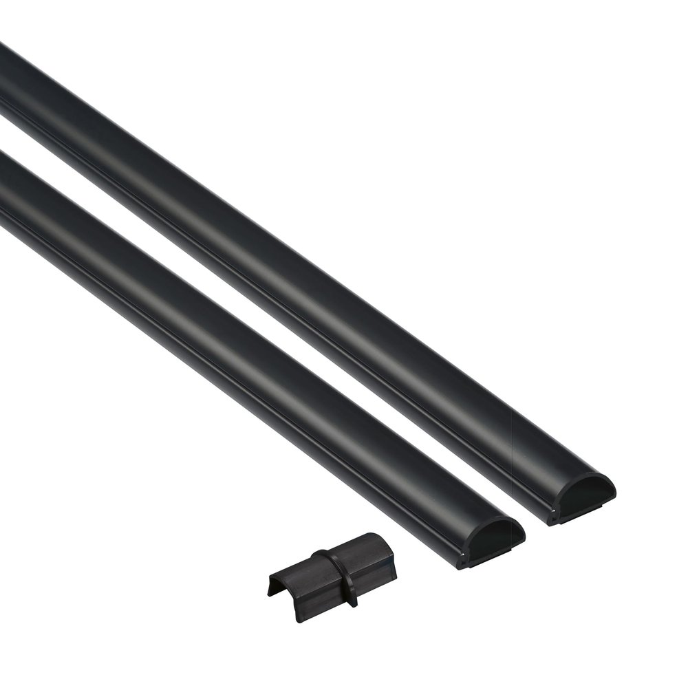 D-Line 31.4in TV Cord Hider, Patented Half Round Cable Cover, Hide Wall Mount TV Wires, Hinged One-Piece Cable Concealer, Adhesive, Decorative Raceway - 2X 0.78in W x 0.39in H x 15.7in L - Black