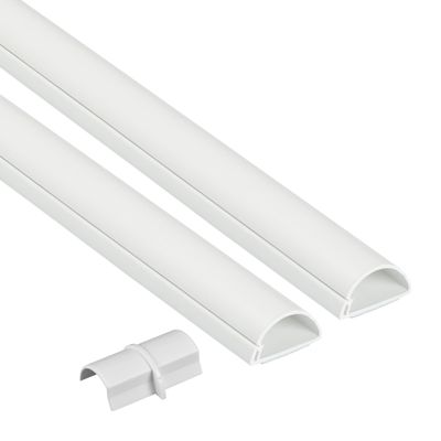 D-Line 31.4in TV Cord Hider, Patented Half Round Cable Cover, Hide Wall Mount TV Wires, Hinged One-Piece Cable Concealer, Adhesive, Decorative Raceway - 2X 1.18in W x 0.59in H x 15.7in L - White