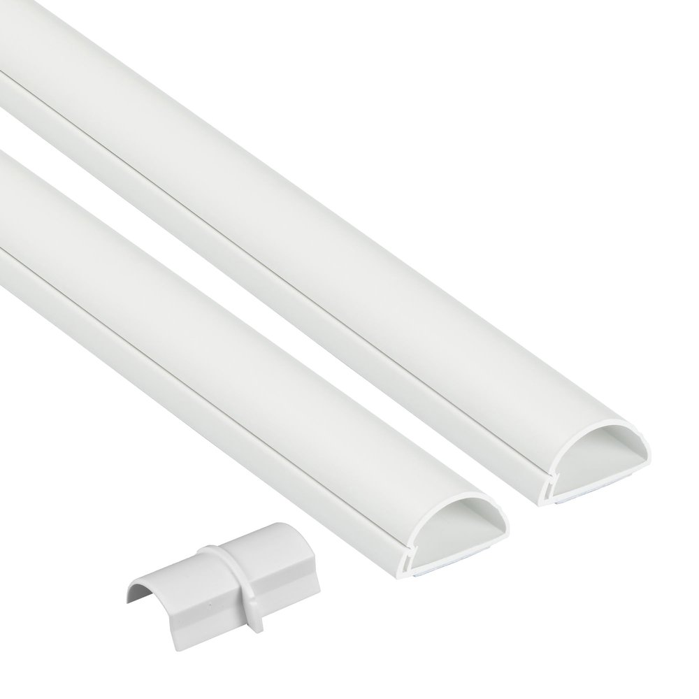 D-Line 31.4in TV Cord Hider, Patented Half Round Cable Cover, Hide Wall Mount TV Wires, Hinged One-Piece Cable Concealer, Adhesive, Decorative Raceway - 2X 1.18in W x 0.59in H x 15.7in L - White