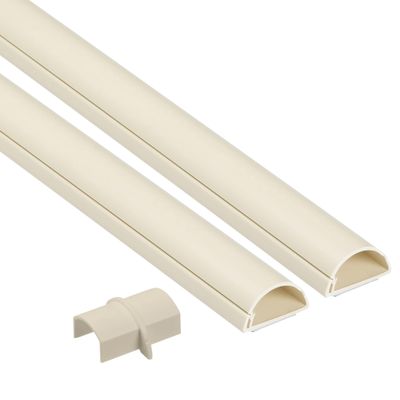 D-Line 31.4in TV Cord Hider, Patented Half Round Cable Cover, Hide Wall Mount TV Wires, Hinged One-Piece Cable Concealer, Adhesive, Decorative Raceway - 2X 1.18in W x 0.59in H x 15.7in L - Beige