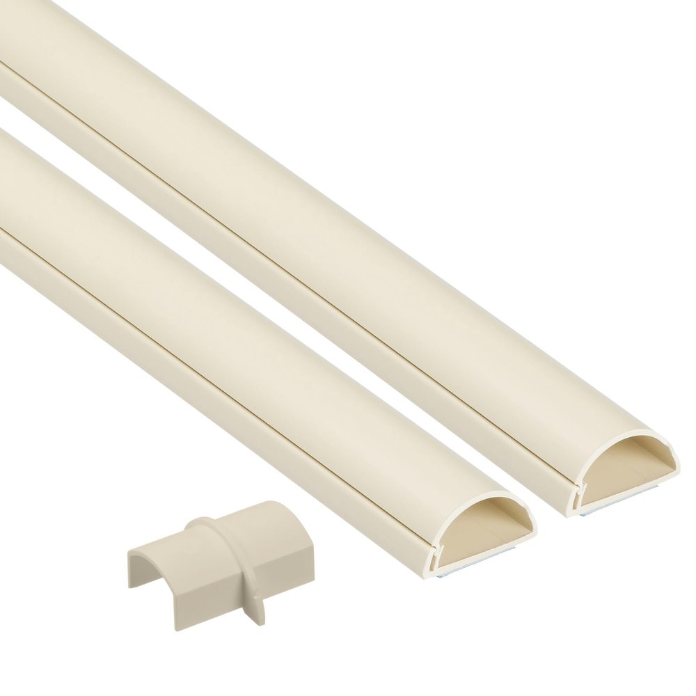 D-Line 31.4in TV Cord Hider, Patented Half Round Cable Cover, Hide Wall Mount TV Wires, Hinged One-Piece Cable Concealer, Adhesive, Decorative Raceway - 2X 1.18in W x 0.59in H x 15.7in L - Beige