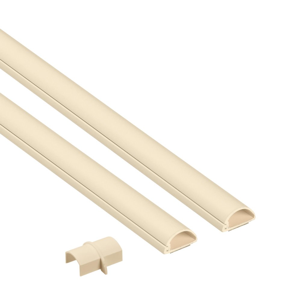 D-Line 31.4in TV Cord Hider, Patented Half Round Cable Cover, Hide Wall Mount TV Wires, Hinged One-Piece Cable Concealer, Adhesive, Decorative Raceway - 2X 0.78in W x 0.39in H x 15.7in L - Beige