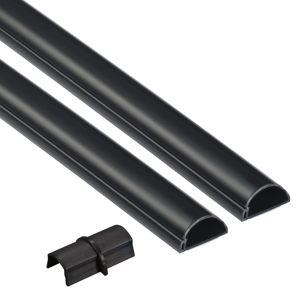 D-Line 31.4in TV Cord Hider, Patented Half Round Cable Cover, Hide Wall Mount TV Wires, Hinged One-Piece Cable Concealer, Adhesive, Decorative Raceway - 2X 1.18in W x 0.59in H x 15.7in L - Black