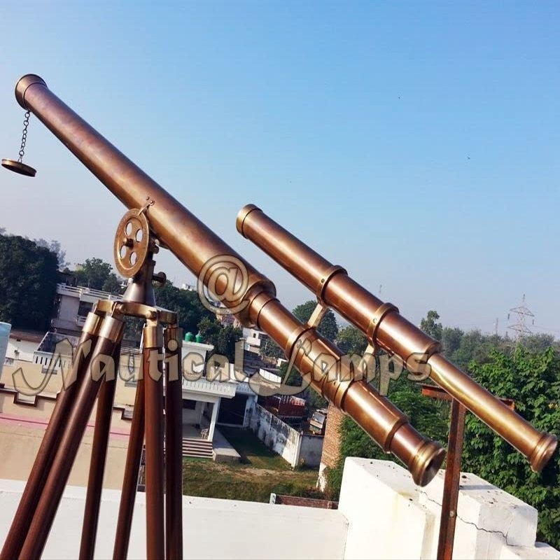 39" Antique Navy Brass Marine Double Barrel Telescope W/Vintage Wooden Tripod by Blackperlcrafts