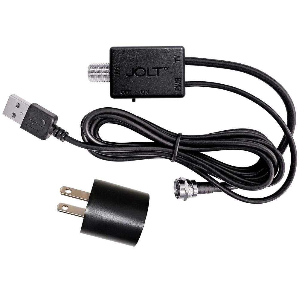 Jolt Switch USB in-Line Amplifier for TV Antenna - w/ 6 ft. USB Cable, Coaxial Cable, USB Power Adapter (Black)