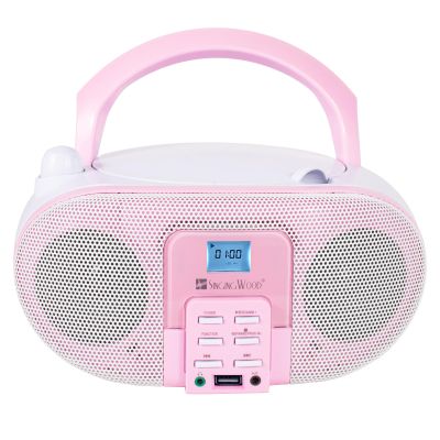 SingingWood GC01 Macarons Series Portable CD Player Boombox with FM, Bluetooth, USB Stereo Radio Kids CD Player LCD Display, Front Aux-in Port Headphone Jack, Supported AC or Battery Powered -Rose