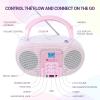 SingingWood GC01 Macarons Series Portable CD Player Boombox with FM, Bluetooth, USB Stereo Radio Kids CD Player LCD Display, Front Aux-in Port Headphone Jack, Supported AC or Battery Powered -Rose view 3