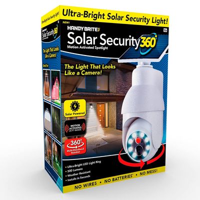 Ontel Handy Brite Security 360 LED Light, 360-Degree Fake Security Camera with 8 Super-Bright LED Lights, Weather-Resistant Motion Sensor Light for Home Security, Solar-Powered Outdoor Light